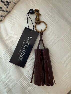 Lucchese Dark Brown Leather Double Tassel Keychain with Brass Hardware